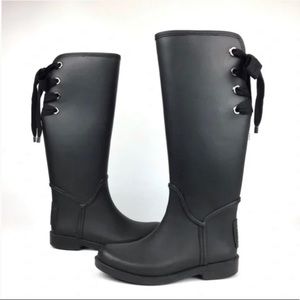 Coach Tristee Signature Matte Black Waterproof Lace-Up Rain Boots